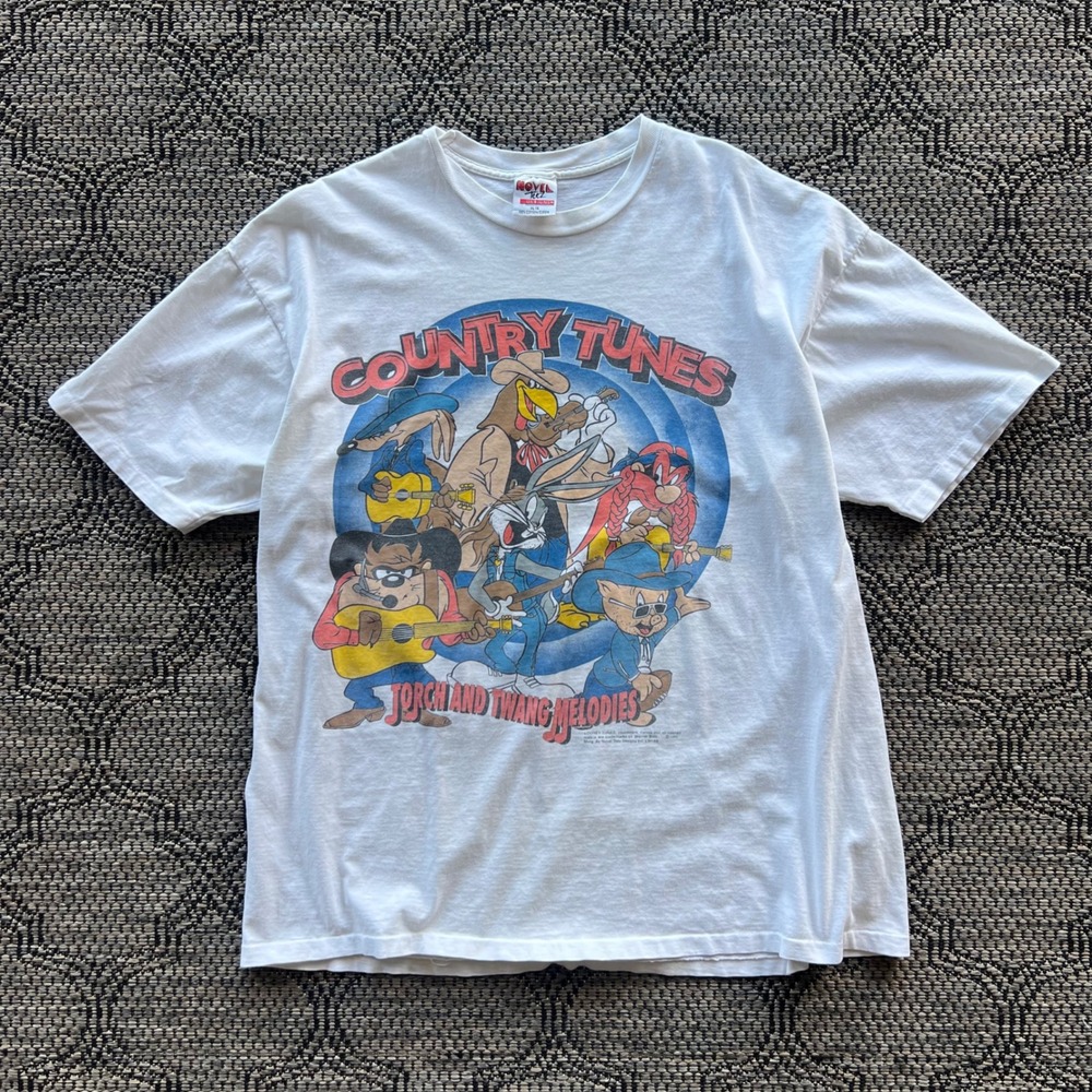 Vintage Looney Tunes T-Shirt‎ Mens XL White Country Western 90s Cartoon